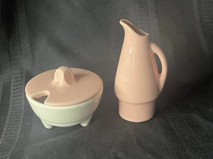 Set zuccheriera e crema vintage Saucy Susan malva/rosa e bianco sporco - Art Deco - Foto 1 di 8