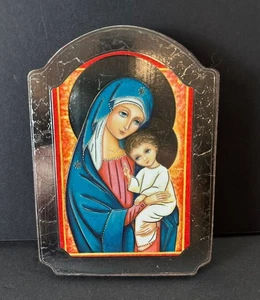 Virgen María Niño Jesús Icono Lámina de Plata Madera Arte de Pared Católico Italia Religioso - Imagen 1 de 5