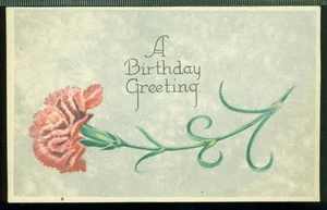 A BIRTHDAY GREETING Single Pink Carnation Vintage Unused Postcard - Picture 1 of 1