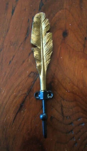 Small brass feather boho French country romantic coat /picture hook hanger - Picture 1 of 3
