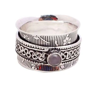 Rose Quartz Gemstone Ethnic Handmade Jewelry Spinner Ring Size US 7.5 R12629 - Picture 1 of 3