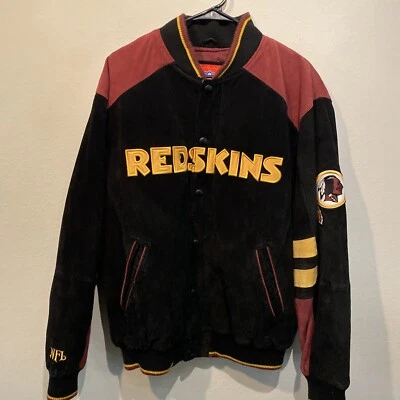 Vintage NFL Washington Redskins Colors Suede Leather Black Zip Snap Jacket Large - Image 1 of 4