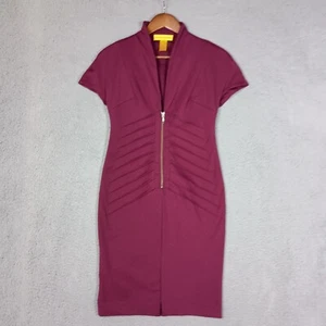 Catherine Malandrino Sheath Dress Women Small Purple Pleated V-Neck Zip Cocktail - Picture 1 of 14