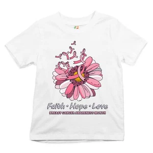 Faith Hope Love Youth T-shirt Breast Cancer Awareness Month Ribbon Flower Kids - Picture 1 of 29