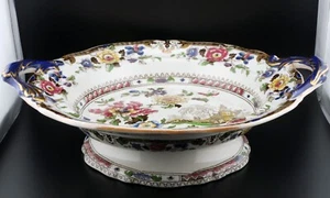 Impresionante tazón de pedestal grande c1825 Zachariah Boyle con dos manijas flora china - Imagen 1 de 7