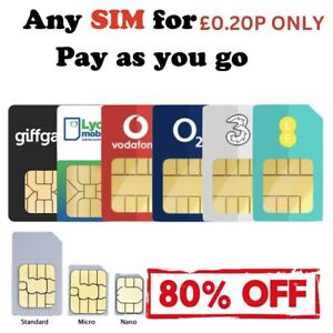 SIM Card Pay As You Go Network Unlimited SMS Calls Internet EE Three Vodafone O2