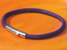 Ladies 4mm purple Nappa leather & stainless steel bracelet by Lyme Bay Art