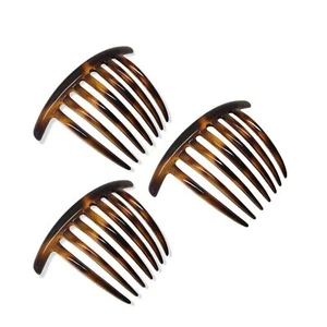 Parcelona French Twist Large Shell 7 Teeth Celluloid Side Hair Combs(3 Pcs) - Picture 1 of 7
