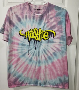 Fashion Nova Hustle Herren Large rosa blau weiß Batik Kurzarm Hemd - Bild 1 von 11