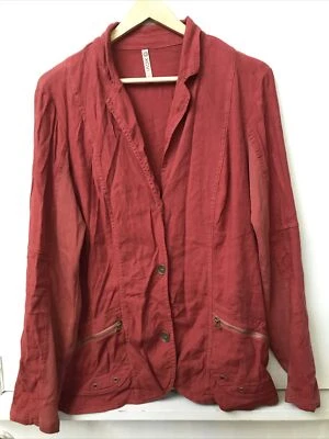 Blazer XCVI Haceta Rojo Óxido Botón Acentos Bolsillos con Cremallera Talla L Grande Foto 1 de 3