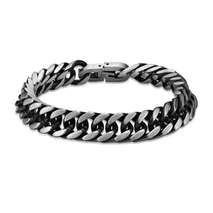 Two Tone Black Ion Plated Stainless Steel Curb Chain Bracelet Jewelry - 8.5 Inch - Picture 1 of 6