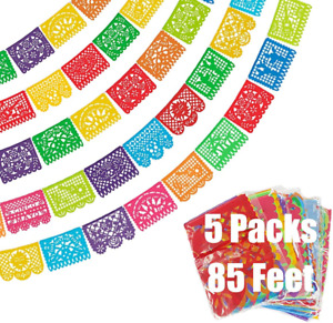 Traditional 47ft Long & Large Size PLASTIC Mexican Papel Picado 47 Feet Long Hanging 27 Large Flags / 9 Unique Designs Designs as Pictured By Paper Full of Wishes 
