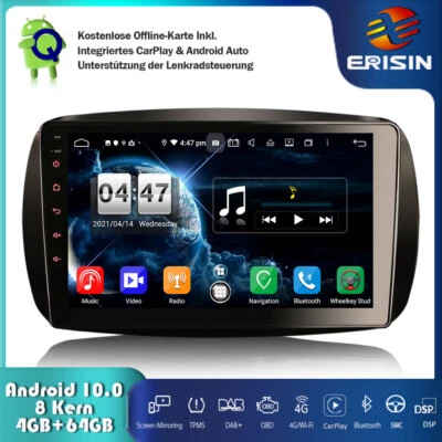 8-Kern 9" DSP Android 10.0 DAB+Autoradio GPS CarPlay OBD Für Mercedes-Benz Smart - Bild 1 von 4