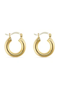 Chunky 14K Thick Gold Hoops, Medium Vintage Statement Geometric Boho Earrings - Picture 1 of 5