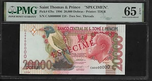 Saint Thomas & Prince 20,000 Dobras 1996 PMG 65 EPQ UNC P# 67bs Specimen - Picture 1 of 4