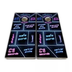 Neon Drinking Game Custom Cornhole Board Wrap Laminated Vinyl Wrap Set - Picture 1 of 4