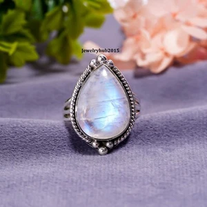 Rainbow Moonstone Ring Solid 925 Sterling Silver Free Shipping Ring MK*KP-9 - Picture 1 of 8