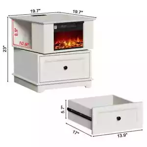 25In Freestanding Side Table w/3-Sided Glass Electric Fireplace 1500W/LED Flames - Picture 1 of 11