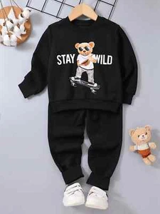 Shein Toddler Boys Bear And Letter Graphic Pullover & Sweatpants Size 4Y New - Picture 1 of 4