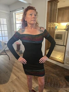 Vintage Alaia Black Bodycon Multi Dress. Made In Italy.  - Picture 1 of 7