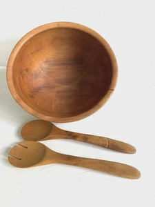 MCM Hand Turned Pear Tree Wood Salad Bowl, Artist Signed Armin Hanik - Picture 1 of 8