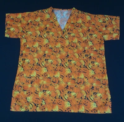 CAMISA FEMININA HALLOWEEN PUNPKIN JACK-O-LANTERN UNIFROM SCRUB TOP GRANDE K984 - Imagem 1 de 4