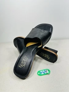 Franco Sarto Women’s L-Rye Leather Slip on Sandals Size 6.5M Black Diagonal Cut - Picture 1 of 8
