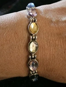 Multi Color Cabachon Silver Crystal Bracelet 7 In - Picture 1 of 2