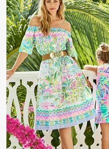Lilly Pulitzer Camille Island Hopping Off The Shoulder Midi Dress Fit Flare XS - Picture 1 of 12