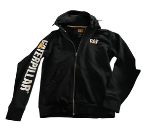 CAT Caterpillar Hoodie Mens Size M Black Full Zip Sweatshirt Jacket Heavyweight - Picture 1 of 7