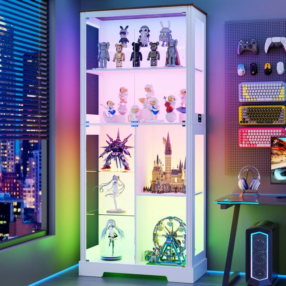 Vitrina con Puertas de Cristal, Iluminación de 7 Niveles Curiosidades para Coleccionables Foto 1 de 1