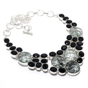 Quarzo rutilato nero, pietra preziosa spinello 925 collana gioielli in... - Foto 1 di 5