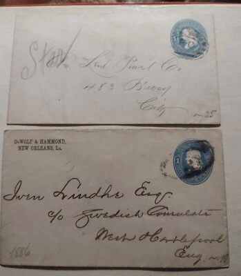 United States Scott#U113&U113a. Envelope 1886 Used Light Blue&,Dark Blue Very... - Image 1 of 2