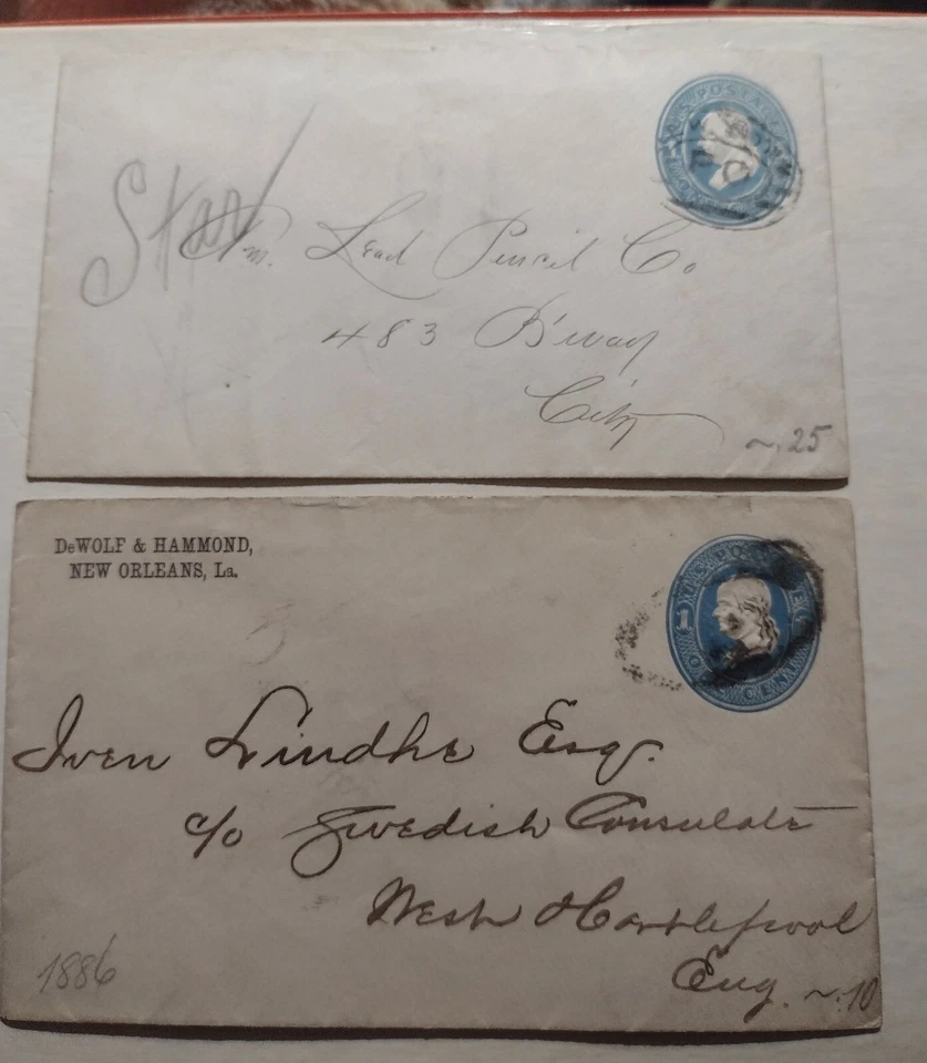 United States Scott#U113&U113a. Envelope 1886 Used Light Blue&,Dark Blue Very... - Image 1 of 2