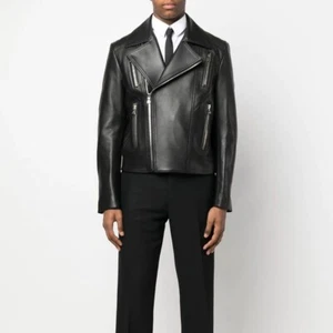 Mens Black Premium Leather Jacket Motorcycle Perfecto Black Leather Australia - Picture 1 of 6