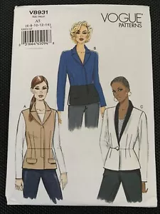 Vogue 8931 Jacket Vest Lined Peplum Classic 6 8 10 12 14 Sewing Pattern Uncut - Picture 1 of 3