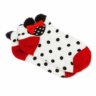 New Disney Store Minnie Mouse Ankle Socks Kids Girls S M L Black White Polka Dot - Image 1 of 2