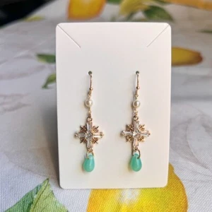 Czech Glass Quirky Vibrant Neon Chalcedony Pearl Cross Casual Earrings - Picture 1 of 7