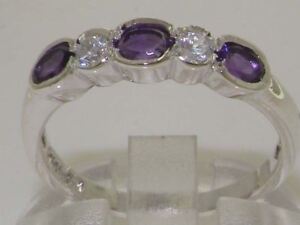 10ct White Gold Natural Amethyst & Diamond Womens Eternity Ring - Sizes J to Z