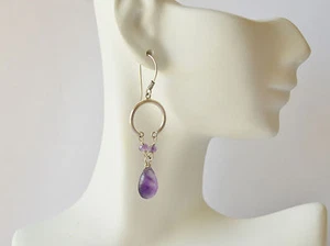 Amethyst Peridot Sterling Silver Hoop Earring Chandelier Drop/Dangle Handmade - Picture 1 of 14