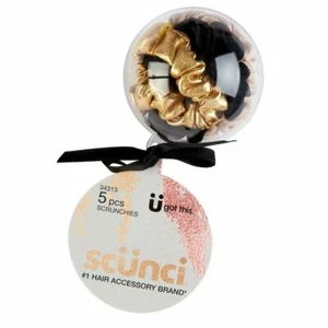 5 pc Mini Scrunchies in Black Champagne and Metallic Gold - Picture 1 of 1