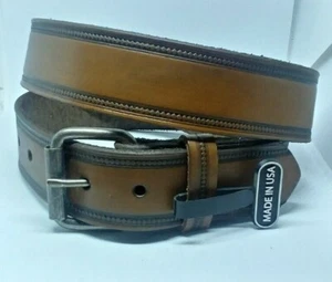 Men's 3-D Brown Leather Belt With Stamped Edge Style- 2562 - Picture 1 of 5