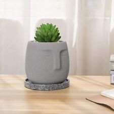 Sleeping Face Style Grey Concrete Indoor/Outdoor Head Planter Pot w/ Saucer