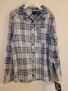 Art Class Boys Youth Kids Small 6/7 WindowPane Plaid Flannel Shirt Blue ButtonUp - Picture 1 of 9