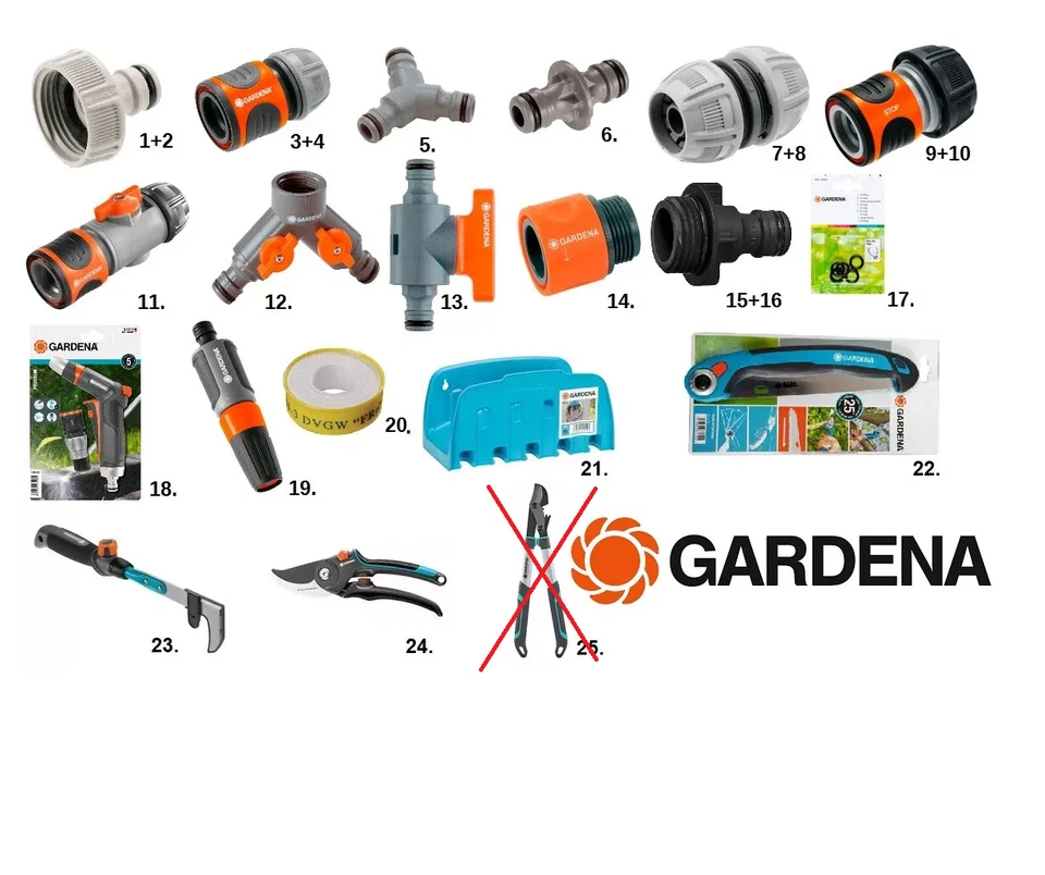 GARDENA Schlauchstück Hahnstück Wasserstop Kupplung Ventil Spritze Brause O-Ring