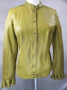 BRADLEY by Bradley Bayou Womens SIZE SMALL (NWT) Green Leather Coat Jacket - Picture 1 of 12