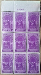 1939 Stamp Plate#22369 Block of 9 Scott#854 3c Washington Inauguration Env#1 MNH - Picture 1 of 2