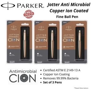 3 bolígrafo Parker Jotter antimicrobiano recubierto de iones de cobre - tinta azul fina - Imagen 1 de 6