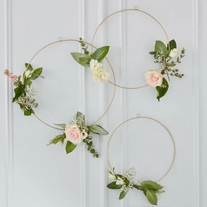 Floral Hoops Gold Metal Wreath Wedding Birthday Engagement Party Home Decor Rose - Picture 1 of 29