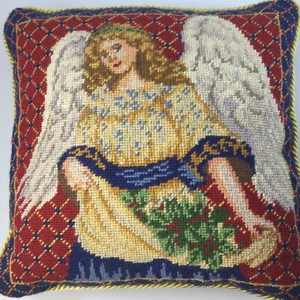 Nadelspitze Kreuzstich Kissen Engel 13 x 13 rot blau Nr. 1 - Bild 1 von 5